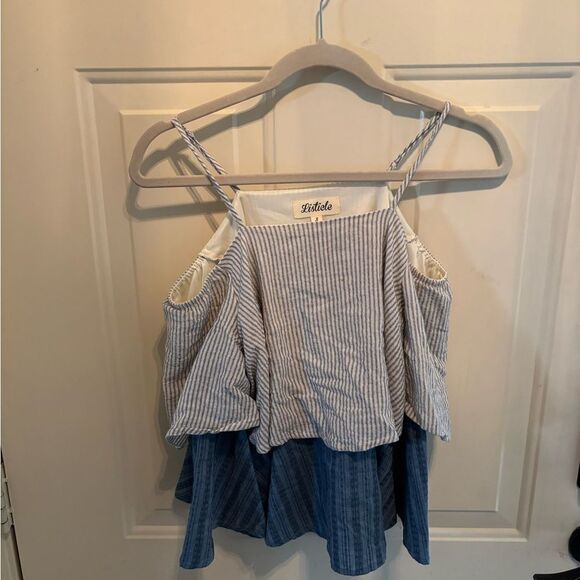 Anthropologie Listicle Blue and Gray Striped Blouse - Picture 4 of 4